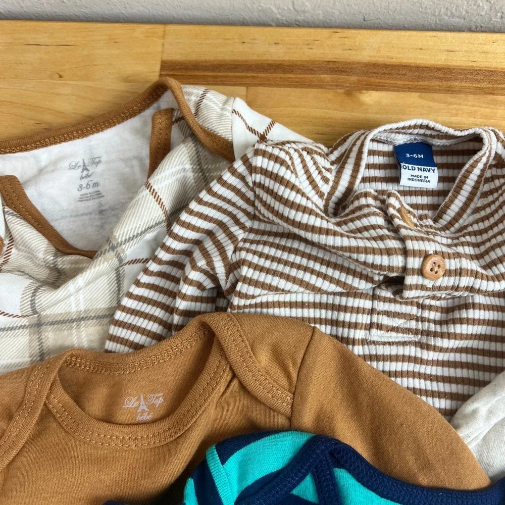 Lot 5 Baby Bodysuits 3-6 Months Carter's Old Navy Le Top Bebe‎ Long Short Sleeve